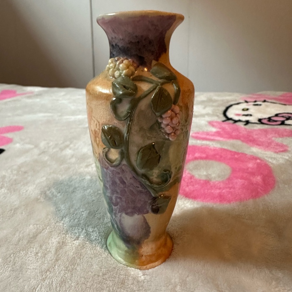 Vintage Ceramic Bud Vase with Grape Relief